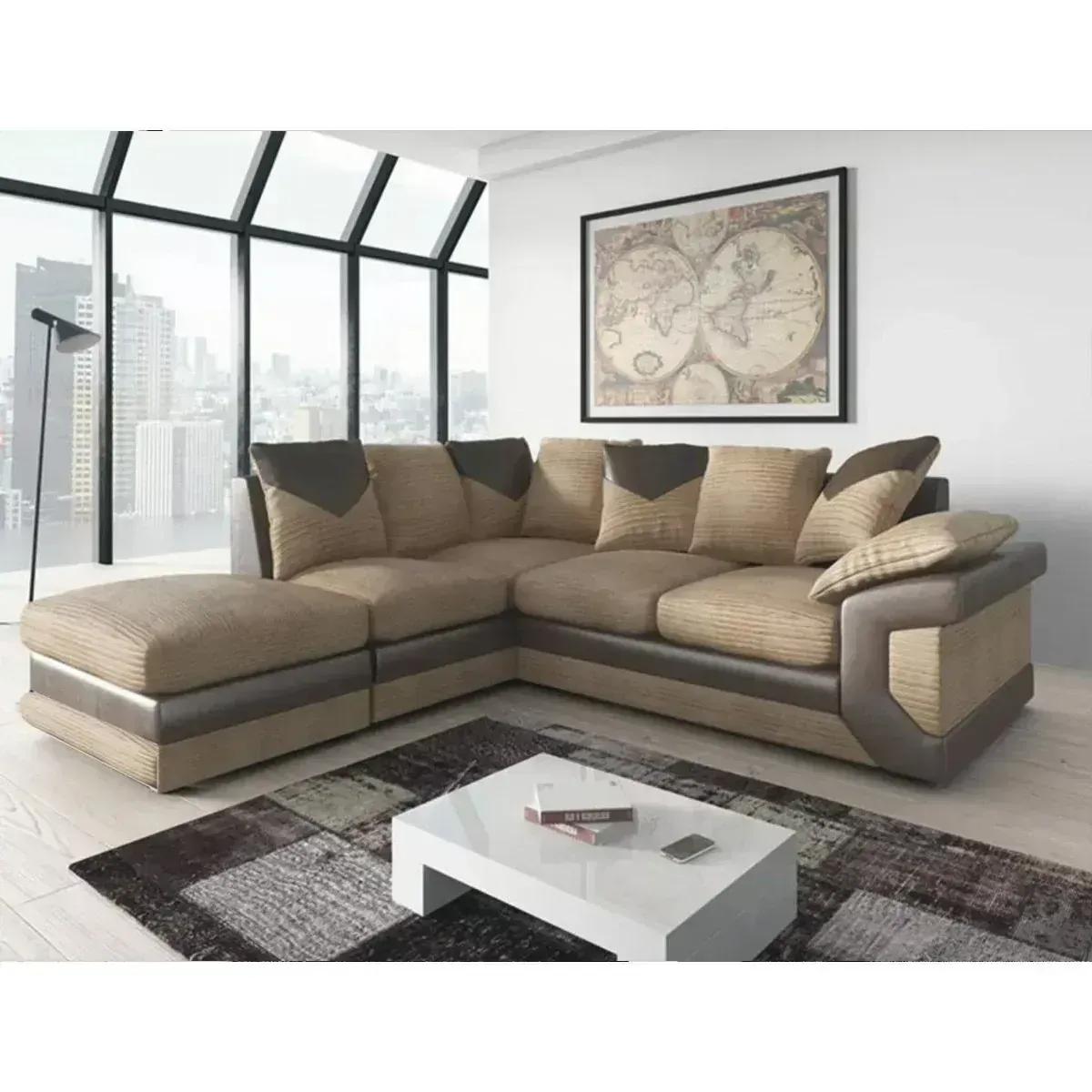 Dino Jumbo Cord Left Hand Corner Sofa with detachable footstool
