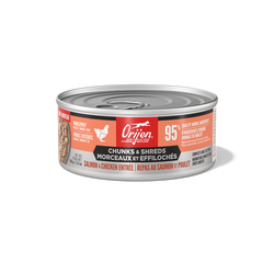 Nourriture humide ORIJEN Morceaux et effilochés pour chats – Saumon et poulet