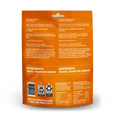Jerky de canard séché à l’air pour chiens – PureBites,