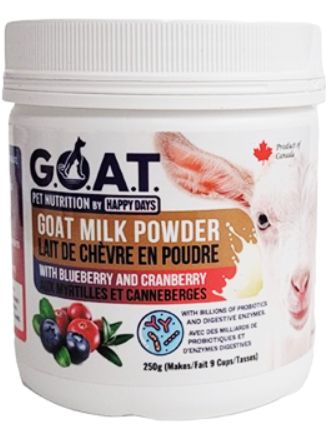 Poudre de lait de chèvre aux bleuets et canneberges pour chiens – Happy Days
