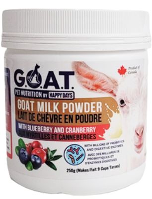 Poudre de lait de chèvre aux bleuets et canneberges pour chiens – Happy Days