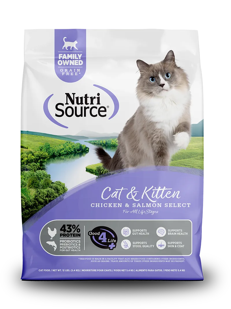 NutriSource – Nourriture sèche sans grains au poulet et au saumon pour chats et chatons 5,44 kg