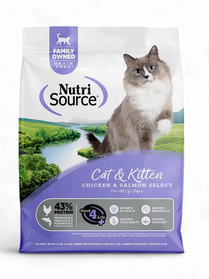 NutriSource – Nourriture sèche sans grains au poulet et au saumon pour chats et chatons 5,44 kg