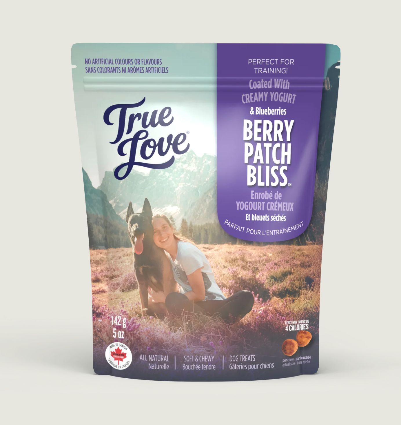 True Leaf True Love Berry Patch Bliss – Gâteries tendres au yogourt et aux bleuets pour chien, 142 g