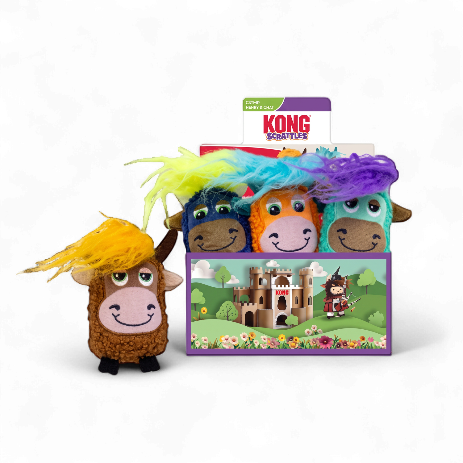 KONG® – Scrattles Highland Cow – Jouet en peluche pour chats avec herbe à chat