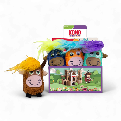 KONG® – Scrattles Highland Cow – Jouet en peluche pour chats avec herbe à chat