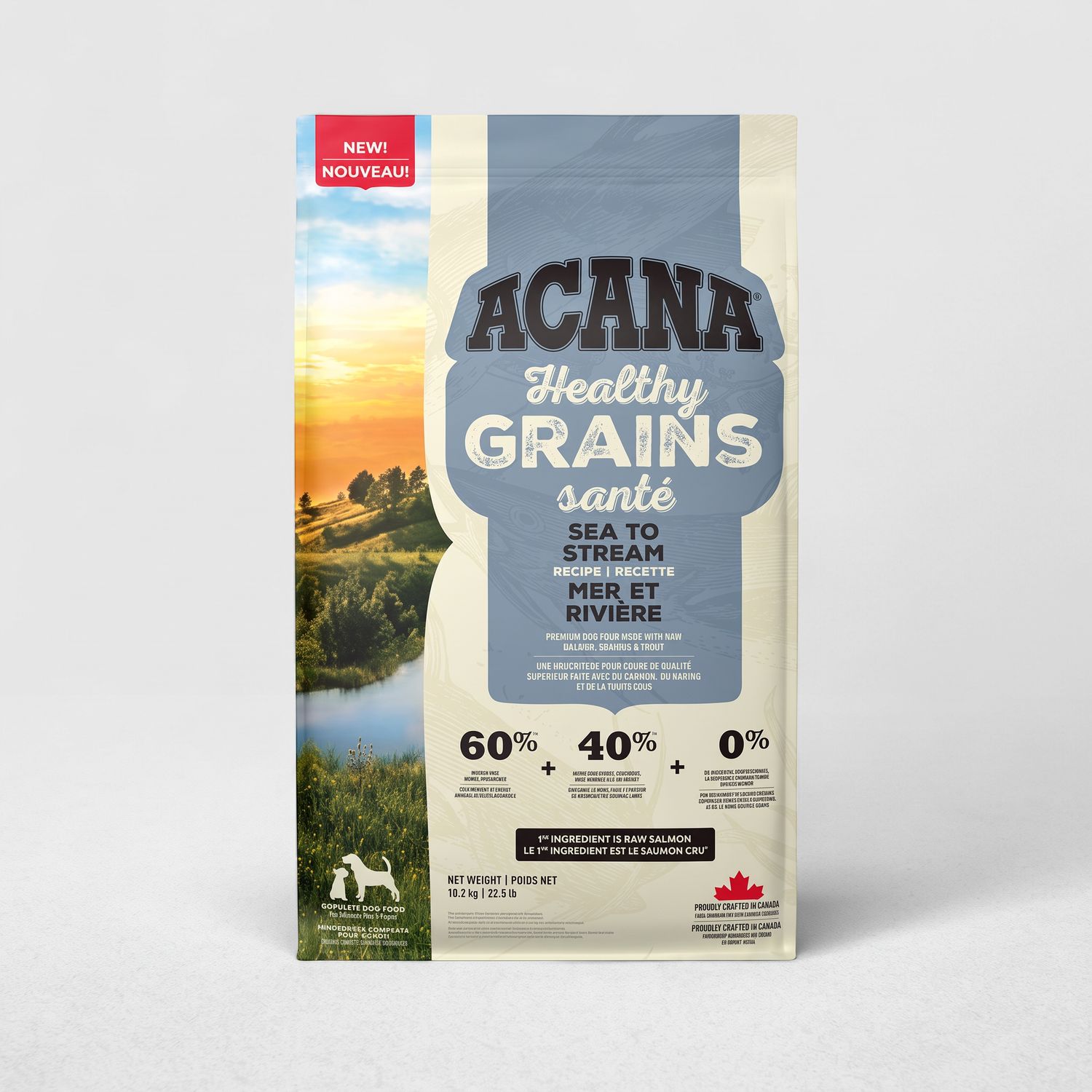 ACANA® – Grains santé Mer et rivière – Nourriture sèche pour chiens adultes – Avec grains – 10,2 kg