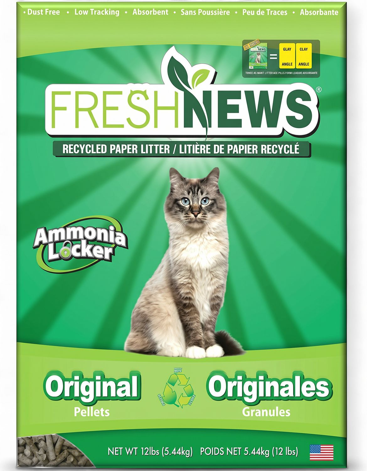 Fresh News® – Litière de papier recyclé pour chats – Non agglomérante – 12 lb