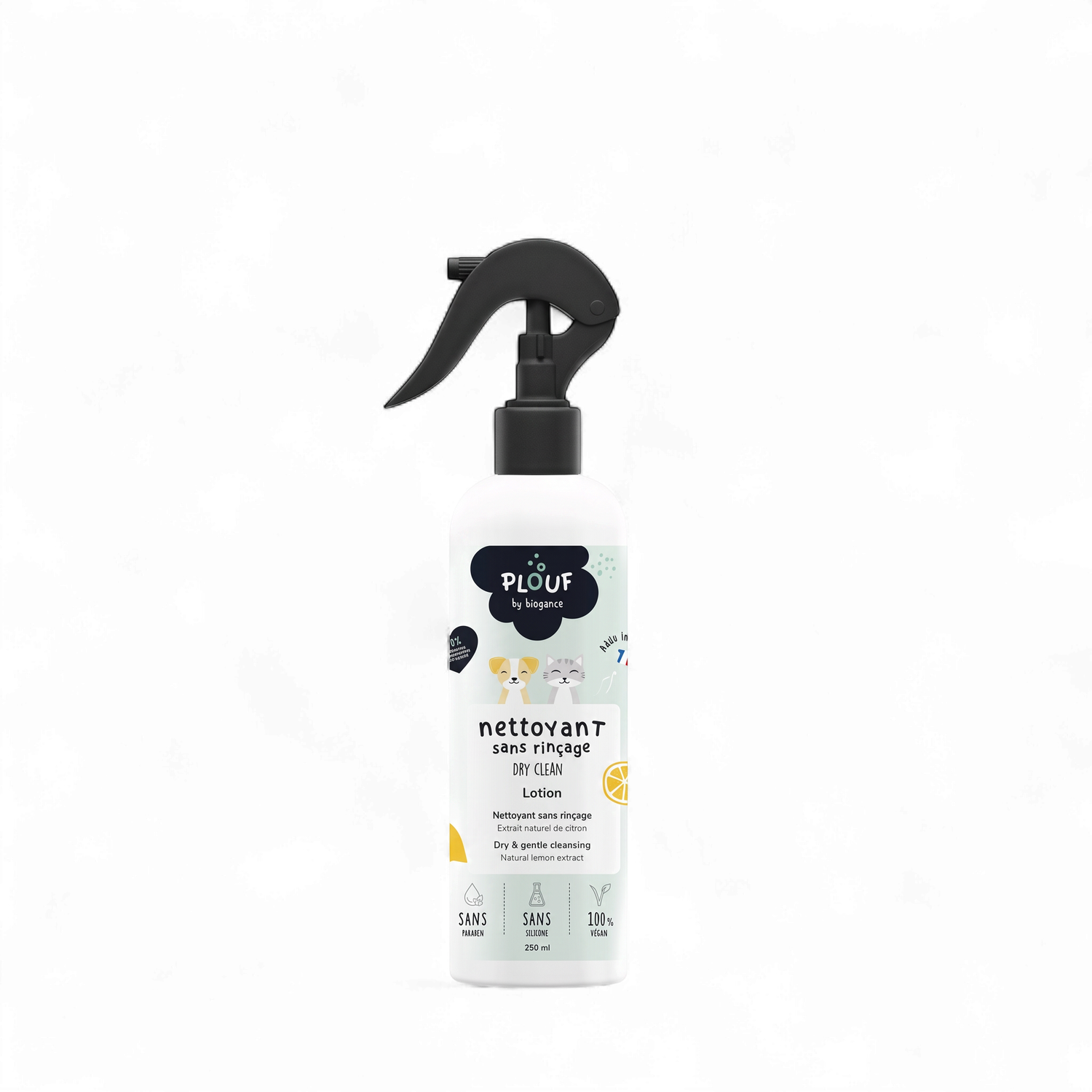 Plouf – Lotion nettoyante sans rinçage pour chiens et chats – 250 ml