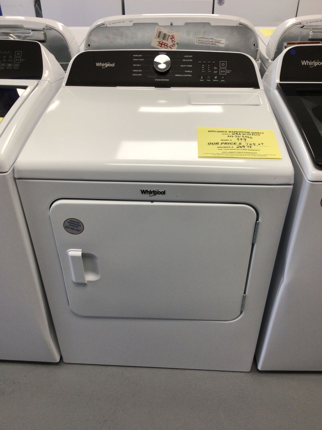 WHIRLPOOL DRYER WED6150PW ELECTRIC