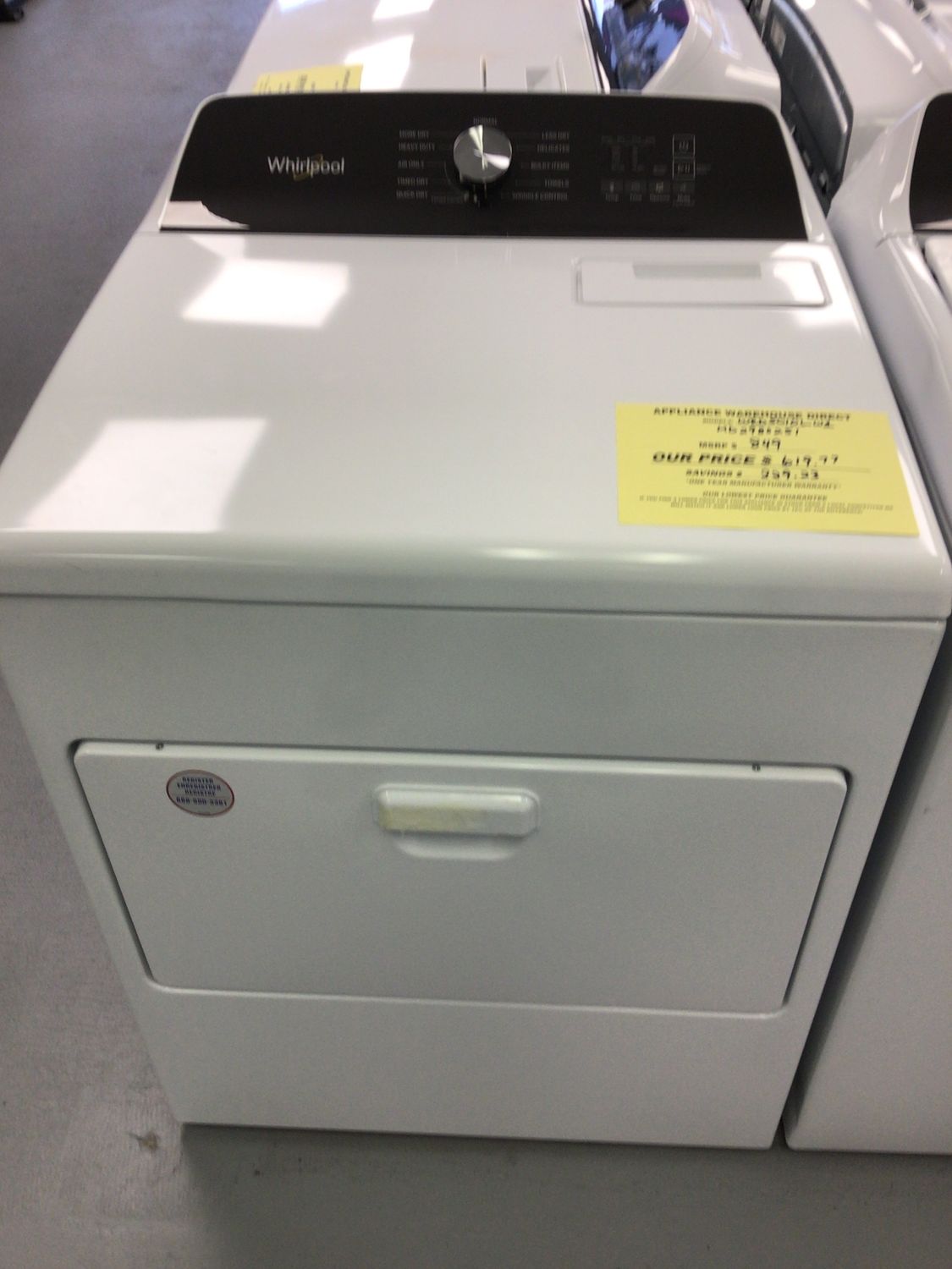 WHIRLPOOL DRYER WED5010LW-3 ELECTRIC
