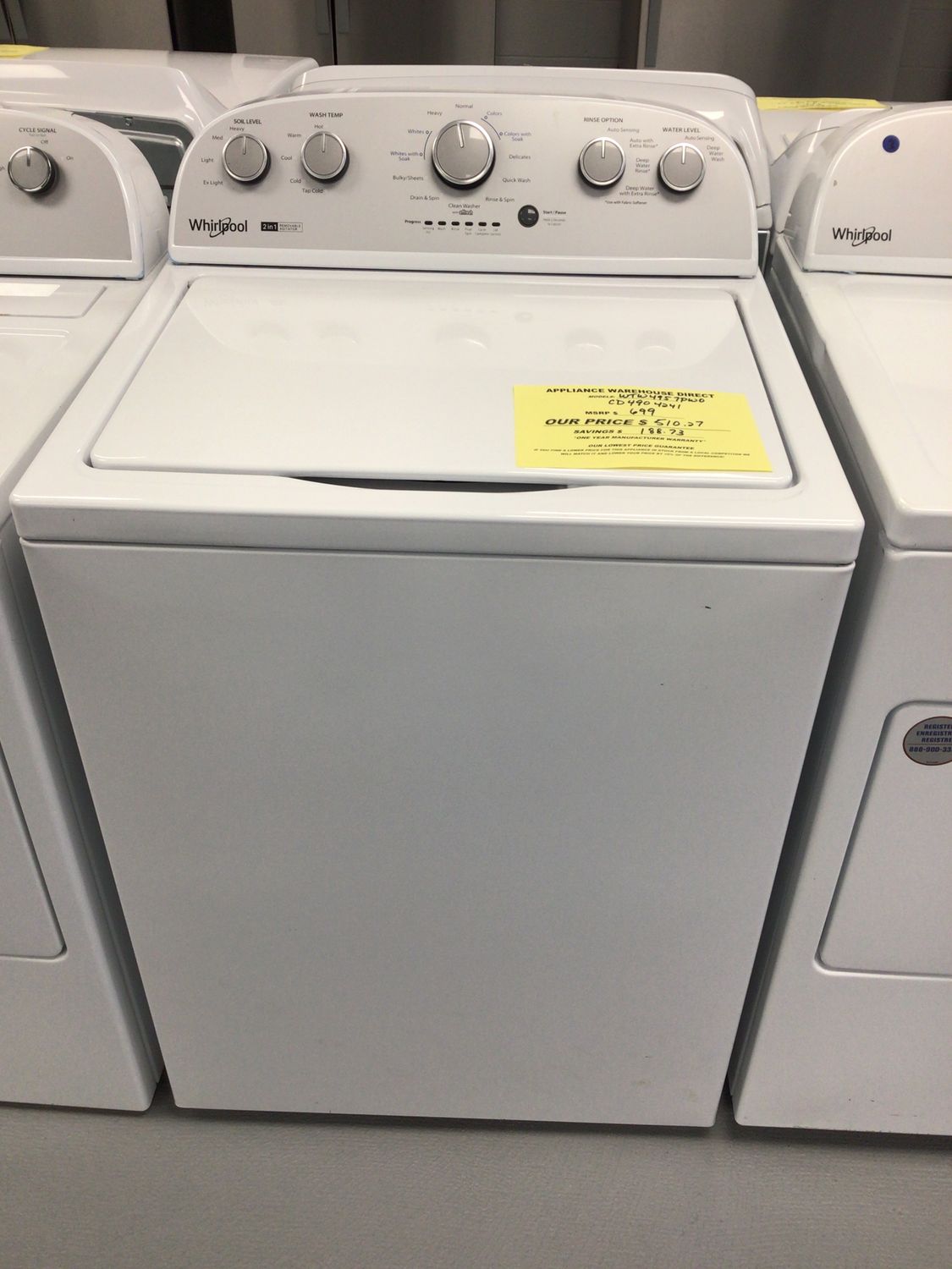 WHIRLPOOL WASHER WTW4957PW-1 3.8 - 3.9 cu. ft.