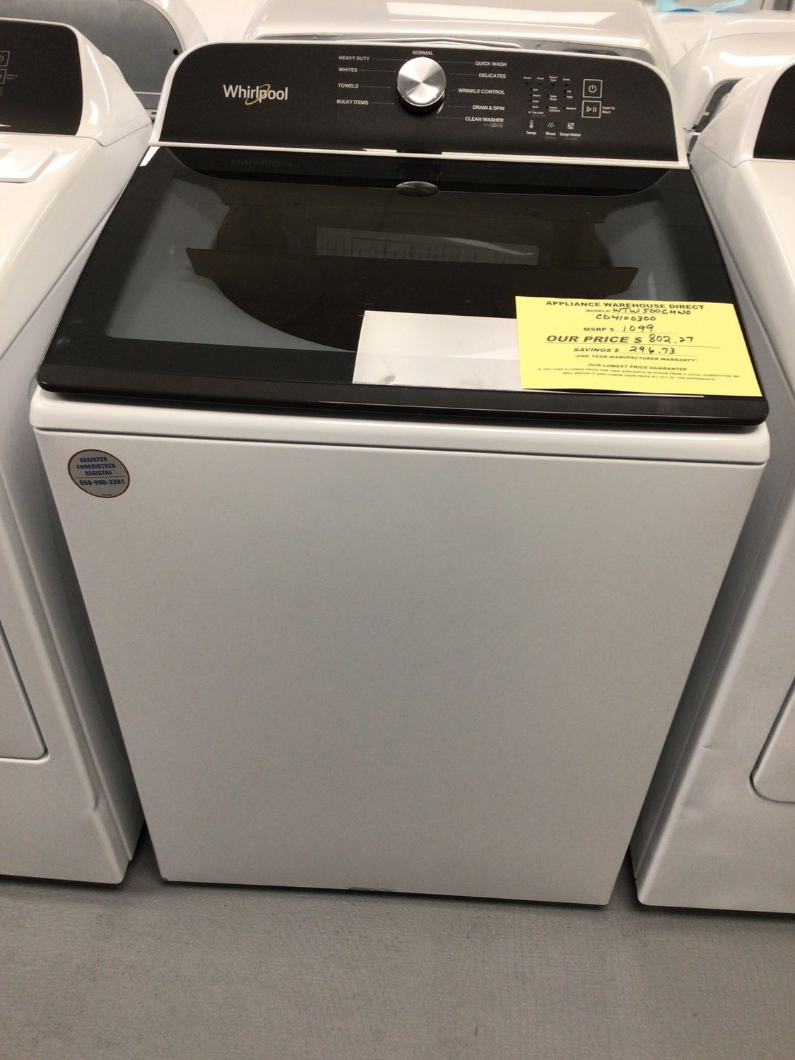 WHIRLPOOL WASHER WTW500CMW 5.4 cu. ft.