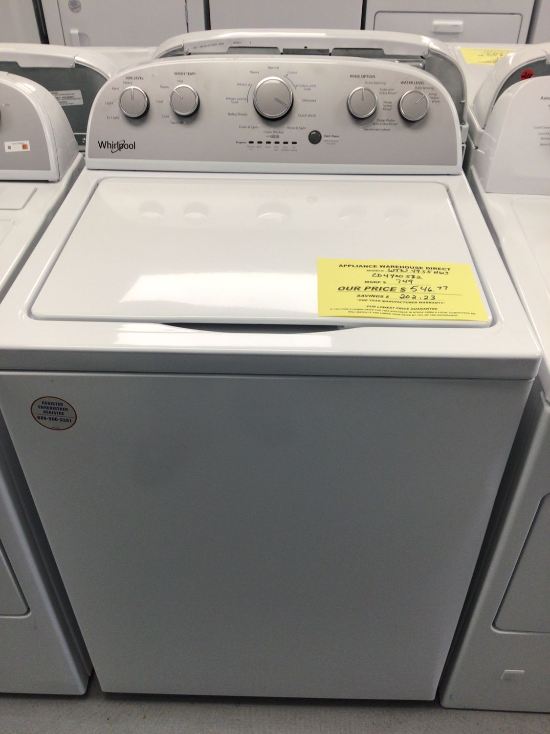 WHIRLPOOL WASHER WTW4955HW 3.8 cu. ft.