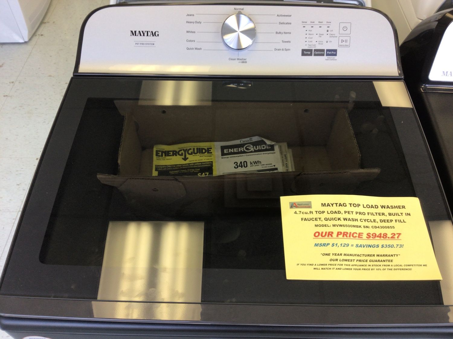 MAYTAG WASHER MVW6500MBK 4.7 cu. ft.  PET PRO TOP LOAD WASHER VOLCANO BLK