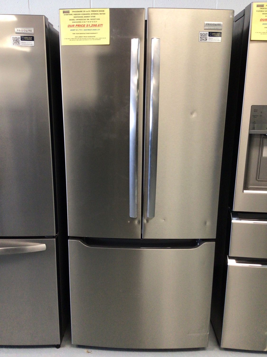 GRFN2023AF FRIGIDAIRE GALLERY REFRIGERATOR, 20 cu.ft., 3-DOOR FRENCH DOOR, SMUDGEPROOF STAINLESS STEEL, H 68.7&quot; W 30&quot; D 33.3&quot;