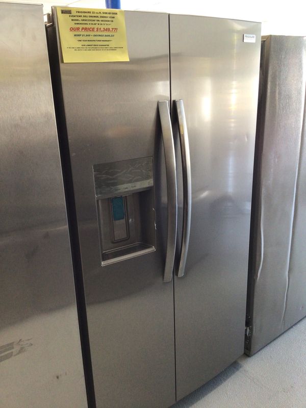 GRSC2352AF FRIGIDAIRE REFRIGERATOR, 22 cu.ft., SIDE-BY-SIDE, HIGH CAPACITY FREEZER ICEMAKER, WATER &amp; ICE DISPENSER, EVENTEMP COOLING, SPACEWISE ORGANIZATION, DELI DRAWER, SMUDGE-RESISTANT STAINLESS ST