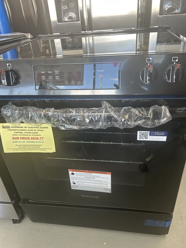 FCFE3062AB FRIGIDAIRE 30&quot; ELECTRIC RANGE, 5-BURNER ELEMENT, SLIDE IN, FRONT CONTROL, STEAM CLEAN, BLACK