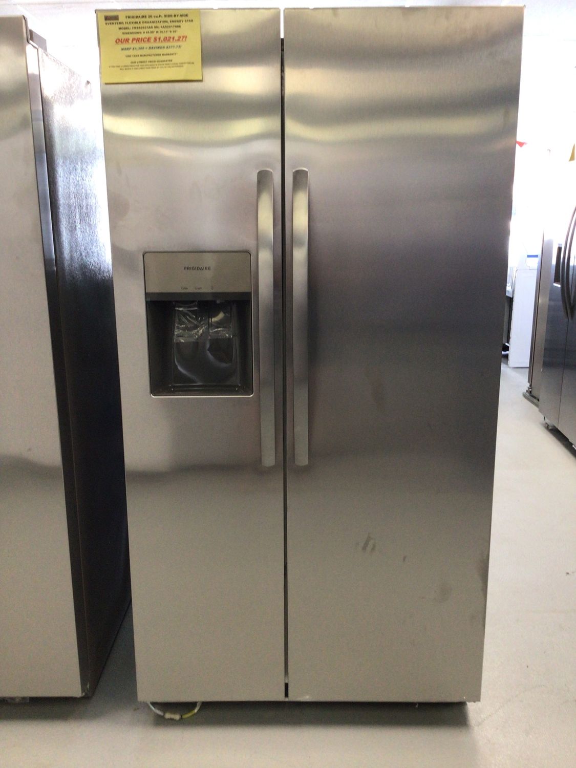 FRSS2623AS-1 FRIGIDAIRE REFRIGERATOR, 26 cu.ft., SIDE-BY-SIDE, STAINLESS STEEL H 69.875&quot; W 36&quot; D 35&quot;