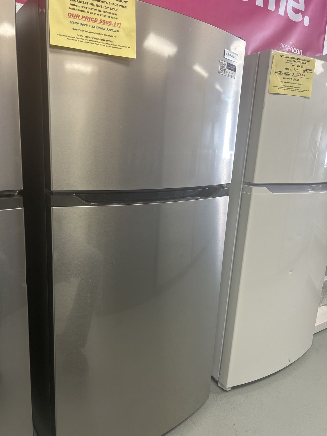 FFHT1425VV FRIGIDAIRE REFRIGERATOR, 14 cu.ft., TOP-MOUNT, FINGERPRINT RESISTANT STAINLESS STEEL LOOK, H 60.5&quot; W 27.625&quot; D 29.375&quot;