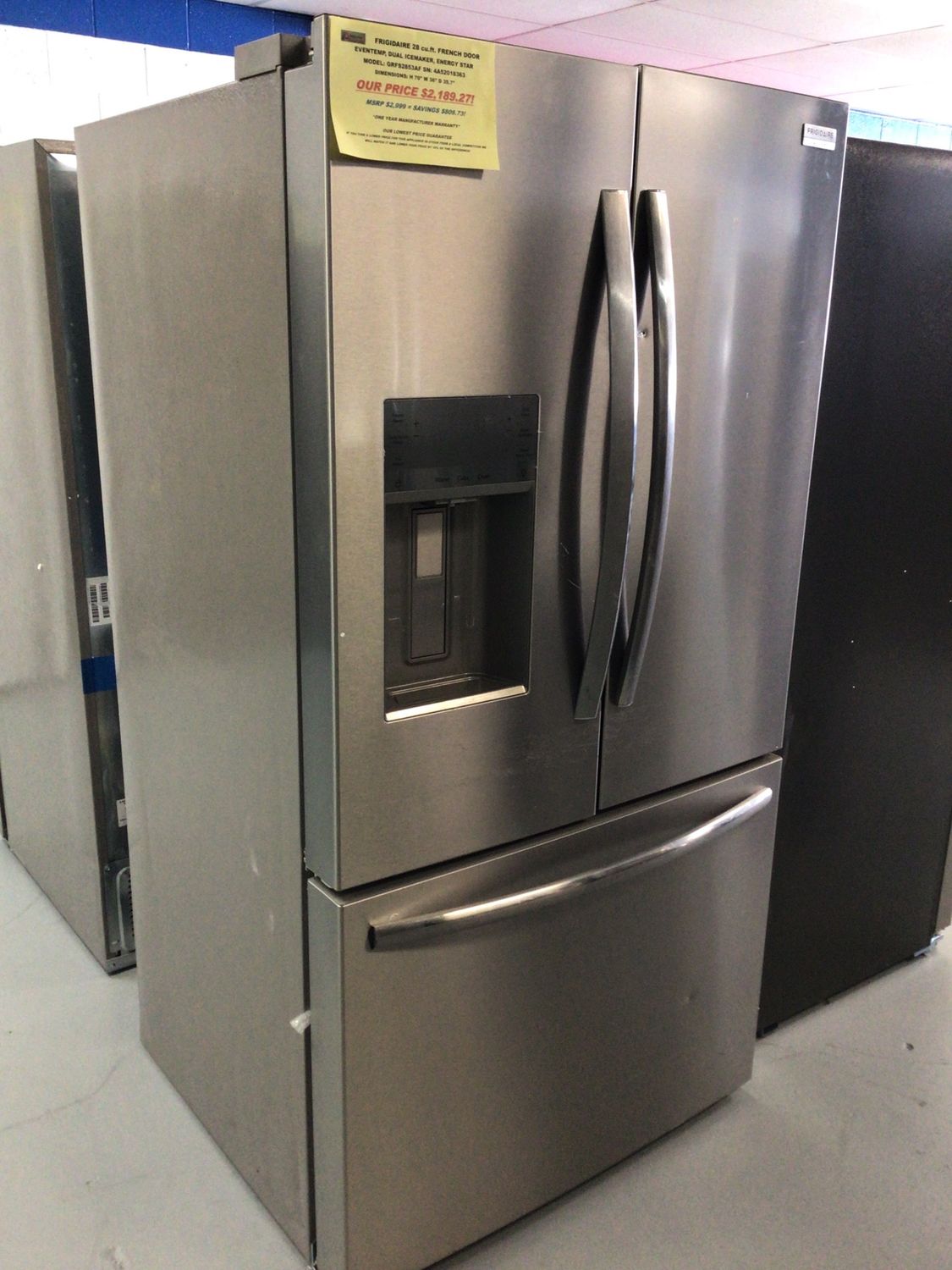 GRFS2853AF-2 FRIGIDAIRE GALLERY REFRIGERATOR, 28 cu.ft., 3-DOOR FRENCH DOOR, SMUDGEPROOF STAINLESS STEEL, H 70&quot; W 36&quot; D 35.7&quot;
