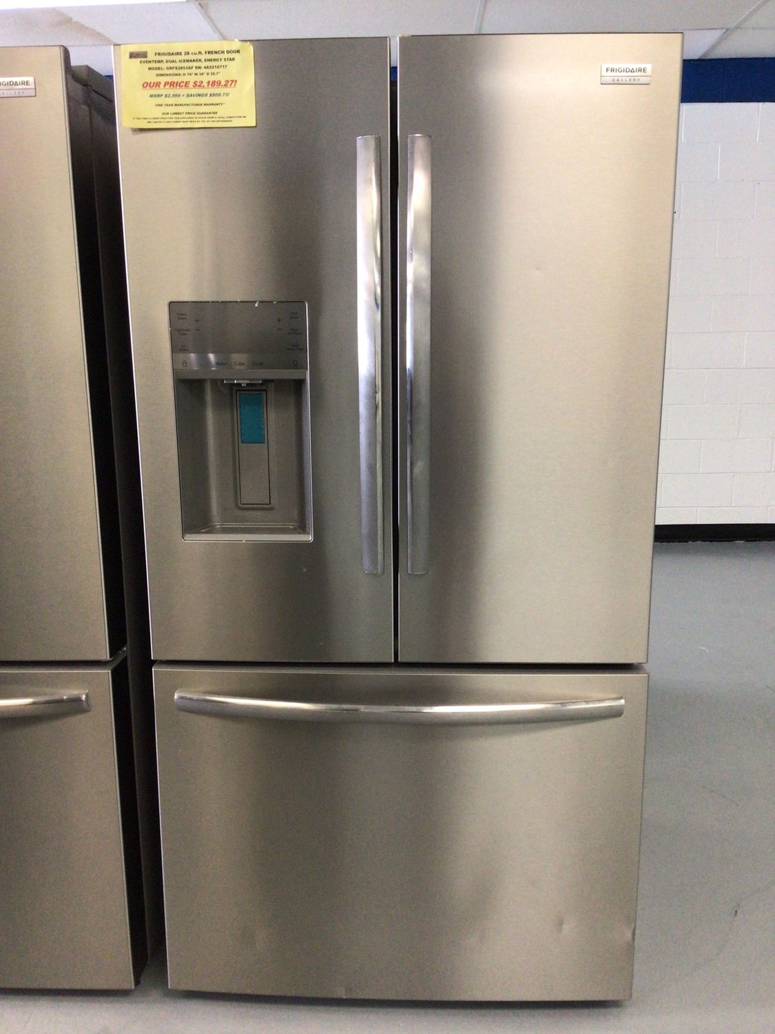 GRFS2853AF-4 FRIGIDAIRE GALLERY REFRIGERATOR, 28 cu.ft., 3-DOOR FRENCH DOOR, SMUDGEPROOF STAINLESS STEEL, H 70&quot; W 36&quot; D 35.7&quot;