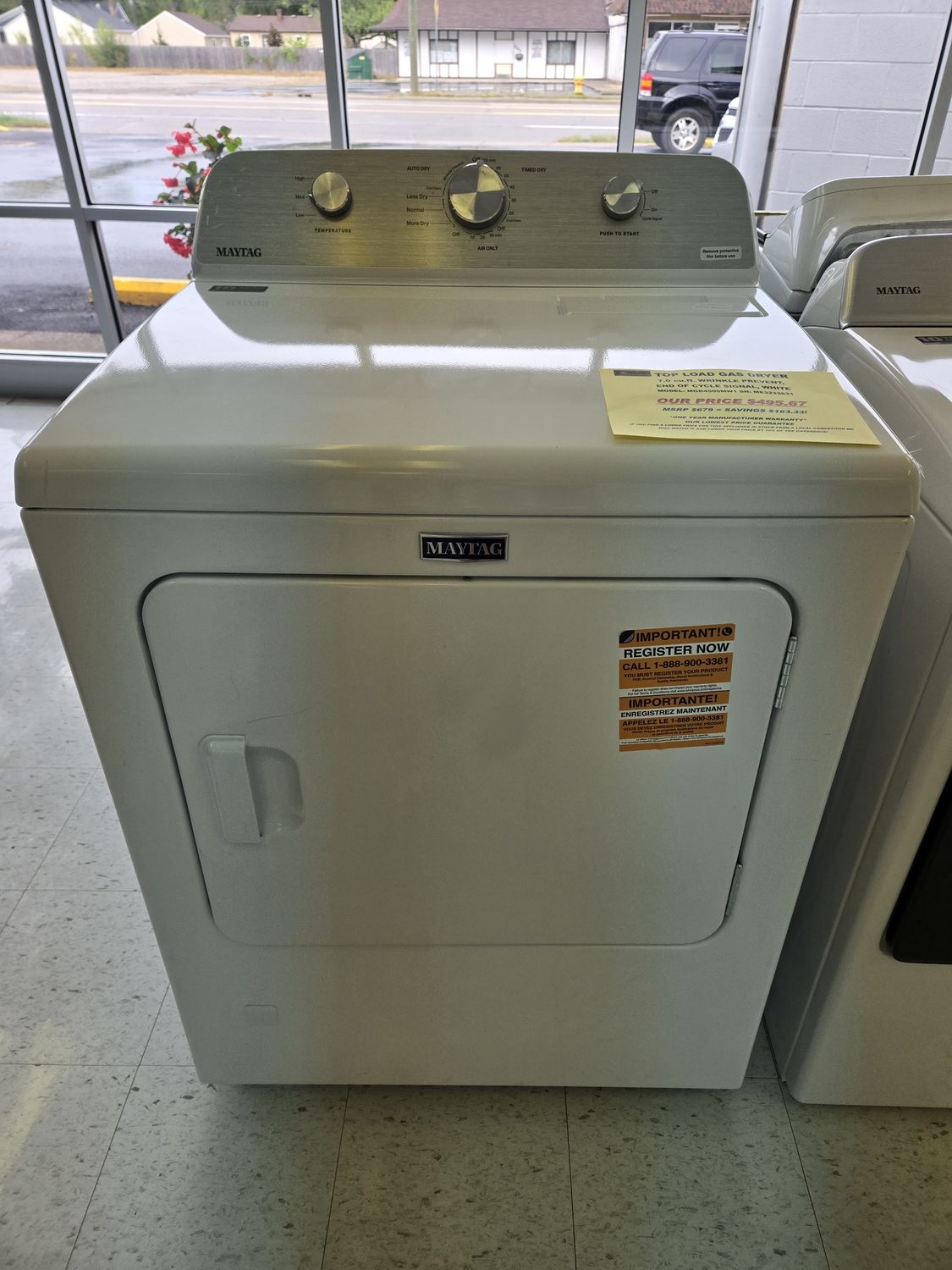 MGD4500MW1 MAYTAG GAS DRYER, 7.0 cu.ft., WRINKLE PREVENT, END OF CYCLE SIGNAL, WHITE