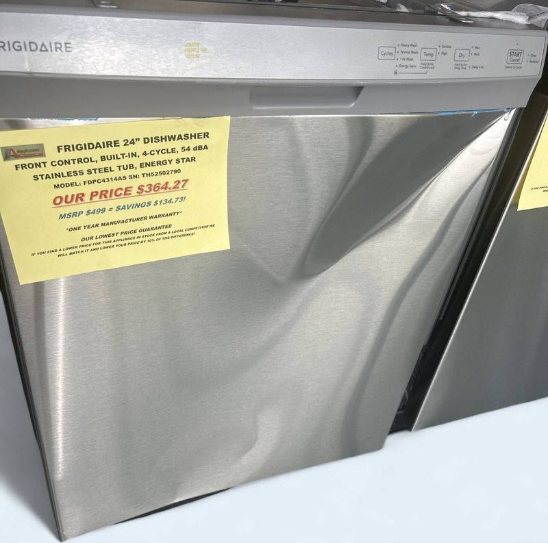 FDPC4314AS FRIGIDAIRE DISHWASHER 24" FRONT CONTROL, BUILT IN, STAINLESS STEEL TALL TUB, 4-CYCLE, 54 dBA, ENERGY STAR