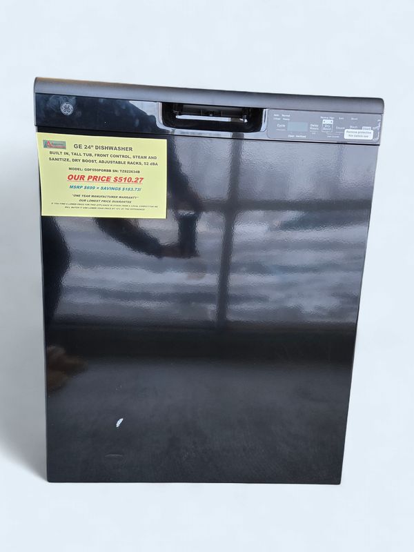 GE DISHWASHER GDF550PGR7BB24 BUILT-IN FRONT CONTROL, 52 dBA, DRY BOOST, AUTO-SENSE, ENERGY STAR, BLACK