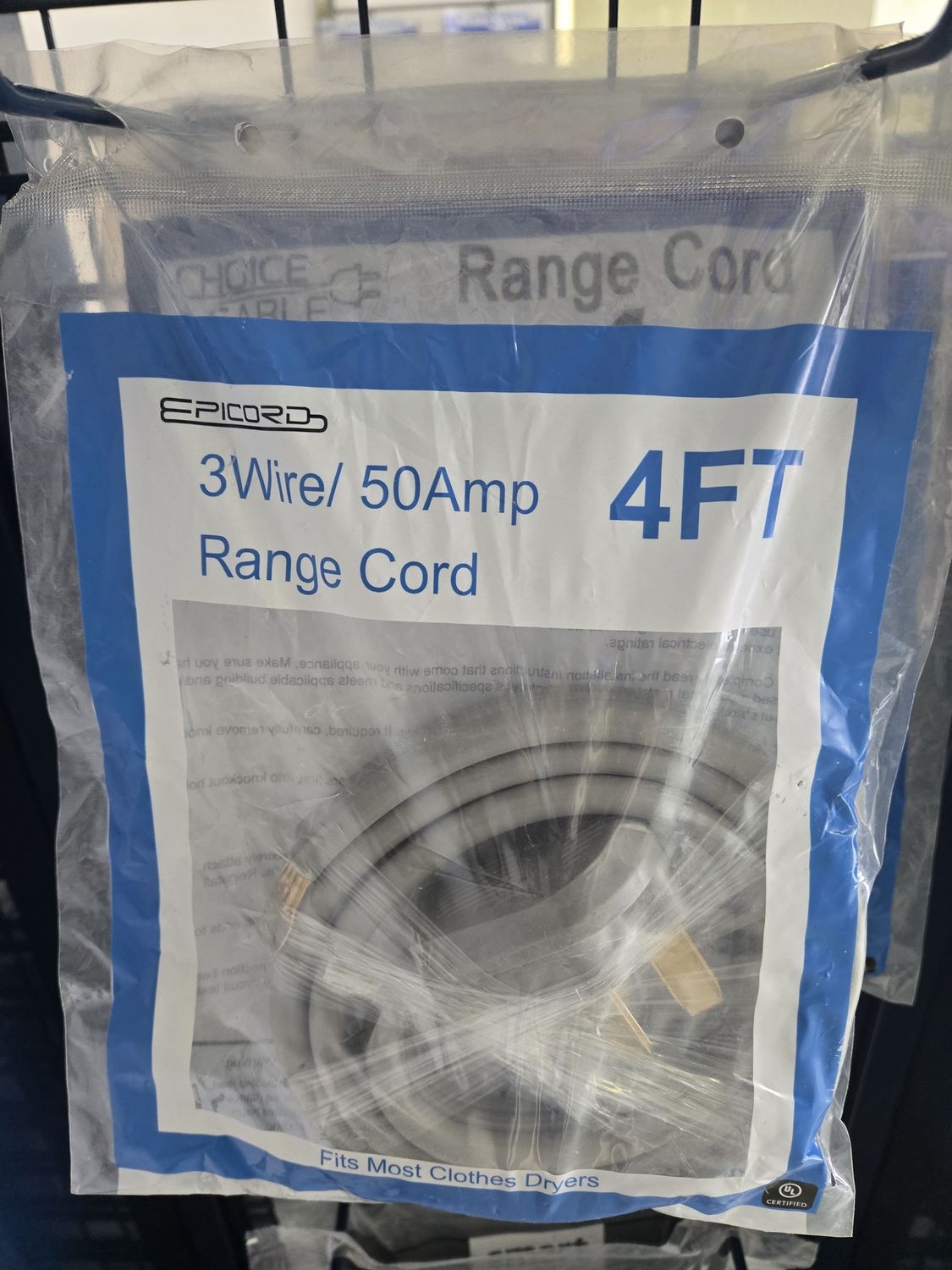 ACC: RANGE CORD 3-PRONG 50-AMP 4-FT