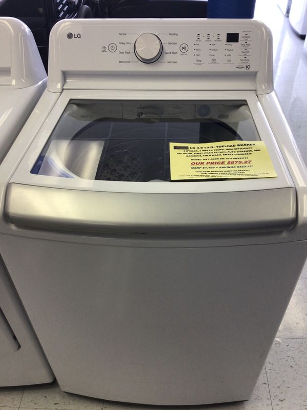 WT7155CW LG 4.8 cu.ft TOP LOAD WASHER 8 CYCLES 3 WATER TEMPS, HIGH EFFICIENCY AGITATOR, 4-WAY WASH ACTION, AUTO DISPENSE, ADD GARMENT, COLD WASH, SMART DIAGNOSIS