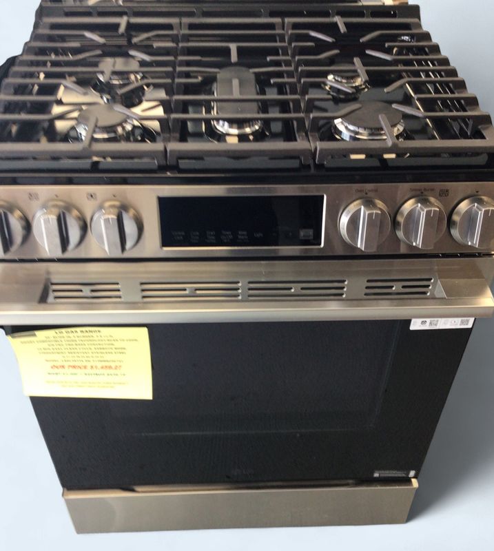 LSGL5833X LG GAS RANGE 30" SLIDE-IN, 5-BURNER, 5.8 cu.ft, SMART COMPATIBLE THINQ TECHNOLOGY/SCAN TO COOK, AIR FRY, PRO-BAKE CONVECTION, 10  MIN EASY CLEAN CYCLE, SABBOTH MODE,  FINGERPRINT RESISTANT S