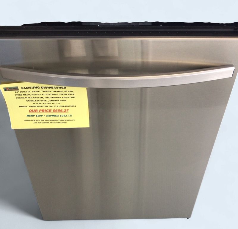 DW80CG5451SR SAMSUNG DISHWASHER 24" BUILT IN, SMART THINGS CAPABLE, 46 Dba, THIRD RACK, HEIGHT ADJUSTABLE UPPER RACK, STORM WASH SYSTEM, FINGERPRINT RESISTANT STAINLESS STEEL, ENERGY STAR, H.33.88" W.