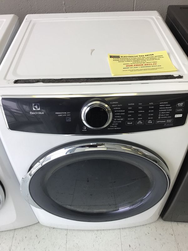 ELFG7437AG ELECTROLUX DRYER, GAS, 8 cu.ft. STACKABLE,18 MIN FAST DRY, INSTANT REFRESH STEAM CYCLE, MOISTURE SENSING, ECO NORMAL CYCLE, EXTRA TUMBLE, ENERGY STAR, GLACIER BLUE, H.38"W.27"D.31.5"