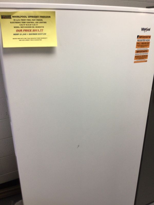 WZF34X20DW WHIRLPOOL UPRIGHT FREEZER 20 cu.ft. FROST FREE, FAST FREEZE, ELECTRONIC TEMP CONTROL, LED LIGHTING, WHITE, H.66.75" W.33.25" D.29.13"