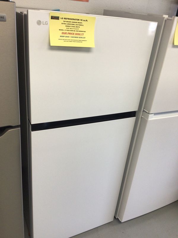 LT18S2100W LG REFRIGERATOR 18 cu.ft. TOP MOUNT, GARAGE READY, EXTRA LARGE BINS, LED PANELS, ENERGY STAR, WHITE H.65" W.27.5" D.33.75"