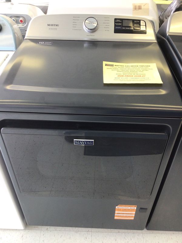 MGD7205RF MAYTAG DRYER, TOPLOAD, GAS, 7.4 cu.ft., PETPRO, SMART THINGS (ALEXA TOO!), EXTRA POWER , SANTIZE, REDUCE STATIC, STEAM CYCLE, AUTO DRY, TIMED DRY, QUICK CYCLE, AIR DRY, HAMPER DOOR, MIDNIGHT