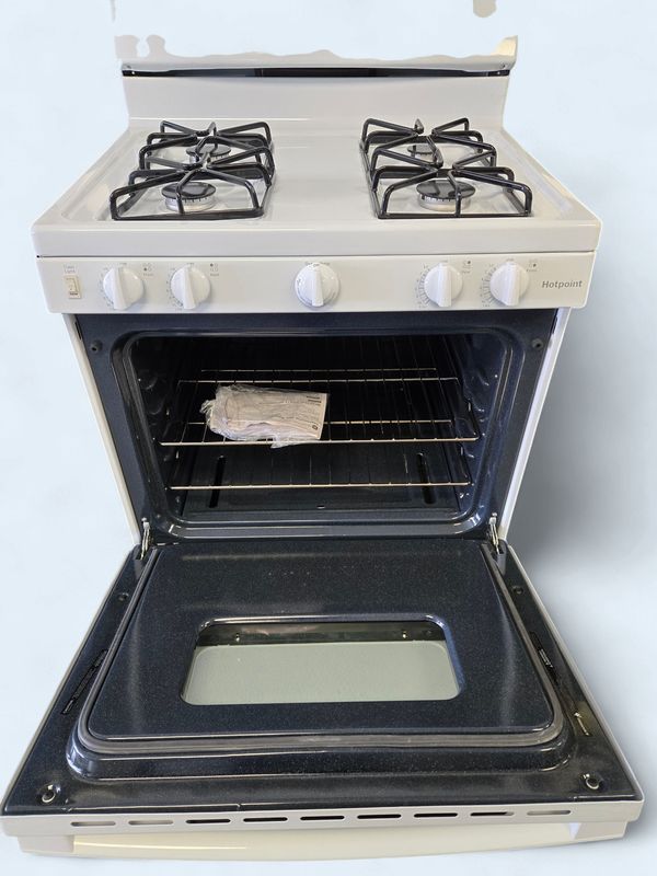 RGBS330DRWW HOTPOINT GAS RANGE 30"FREESTANDING, 4-BURNER, 4.8cu.ft., FRONT CONTROLS, HEAVY DUTY GRATES, SEALED COOKTOP BURNERS, WHITE, H.46.25"W.30"D.28.75"