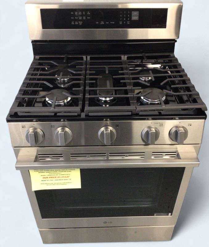 LRGN6325X-1 LG GAS RANGE 30" FREESTANDING, 5-BURNER, 6.3 cu.ft, SMART COMPATIBLE, AIR FRY, PRO-BAKE CONVECTION, 10  MIN EASY CLEAN CYCLE, SABBOTH MODE, STAINLESS STEEL, H.46.5"W.30"D.29.3"