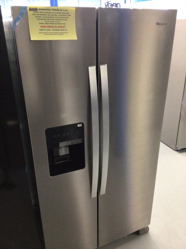 WRS315SDHZ WHIRLPOOL REFRIGERATOR 24.6 cu.ft. SIDE BY SIDE, ICE MAKER, ICE &amp; WATER DISPENSER, ADAPTIVE DEFROST, LED LIGHTING,  ELECTRONIC TEMP CONTROL, GLASS SHELVES, GALLON DOOR BINS, FINGERPRINT RES