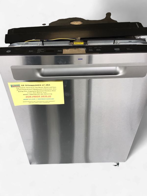 GDP670SYVFS GE Dishwasher  45 dBA, Top Control, Third Rack, Dry Boost, Steam and Sani, Active Flood Protect, Bottlewash &amp; Silverware Jets, Energy Star, Fingerprint Resistant Stainless Steel, H.33.4 - 