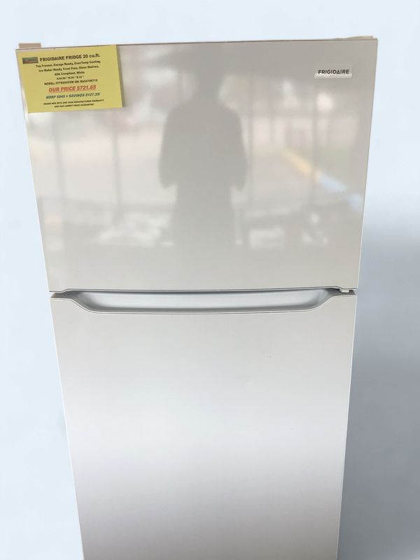 FFTR2045VW Frigidaire Fridge 20 cu ft Top Freezer, Garage Ready, EvenTemp Cooling, Ice Maker Ready, Frost Free, Glass Shelves, ADA Compliant, White, H.66.88 " W.30 " D.32 "