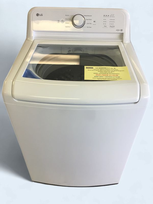 WT6105CW LG Washer 4.1 cu ft Top Load, Agitator,6-Motion Technology, Direct Drive Motor, Slam Proof Glass Lid, Smart Diagnosis, Stainless Steel Tub, White, H.44.5" W.27" D.28.38"