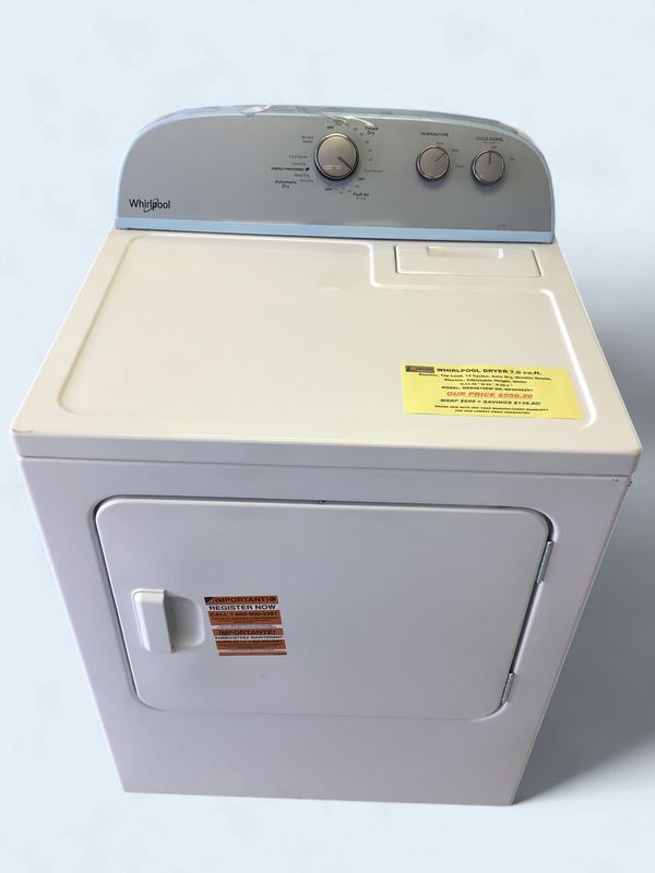WED4815EW Whirlpool Dryer 7 cu ft, Electric, Top Load, 14 Cycles, Auto Dry, Wrinkle Shield, Electric, Adjustable Height, White, H.43.38 " W.29 " D.28.2 "