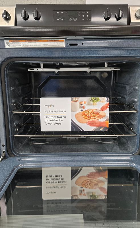 WFES3030RB Whirlpool Range Electric Freestanding, Glass Top, 4 Burner, 5.3 cu.ft. oven, No Preheat, Energy Star, Black H.46.88"-47.88" W.29.88 "D.27.75"