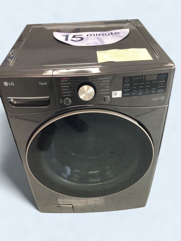 WM4000HBA LG Washer 4.5 cu.ft. Front Load, Stackable, High Efficiency, TurboWash 360,12 Cycles, ThinQ App, Allergiene Cycle, Add Garment, Load Balance, Energy Star, Black Steel, H.39" W.27" D.30.25"