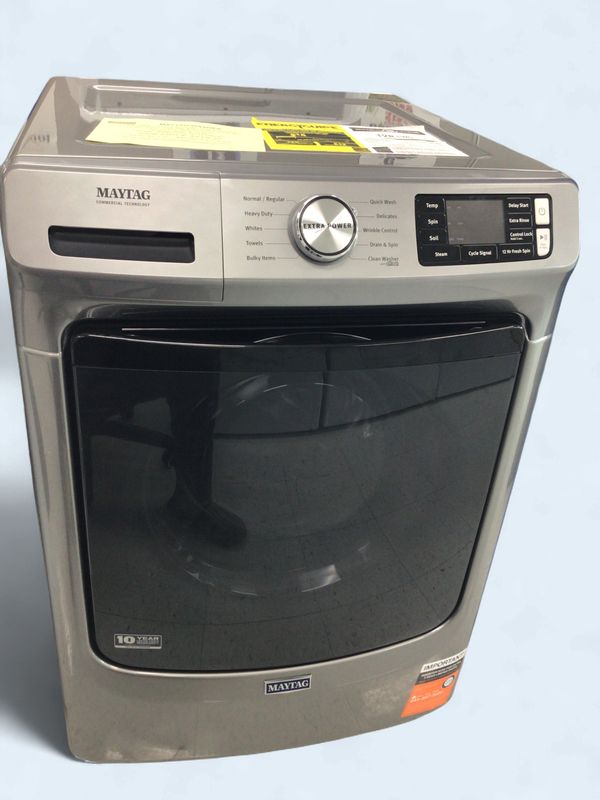 MHW5630HC Maytag Washer 4.5 cu.ft.Front Load, Stackable, High Efficiency,10 Cycles, Steam, Late Add, Extra Power, Fresh Spin, Energy Star, Metallic Slate H.38.63" W.27" D. 31.56"