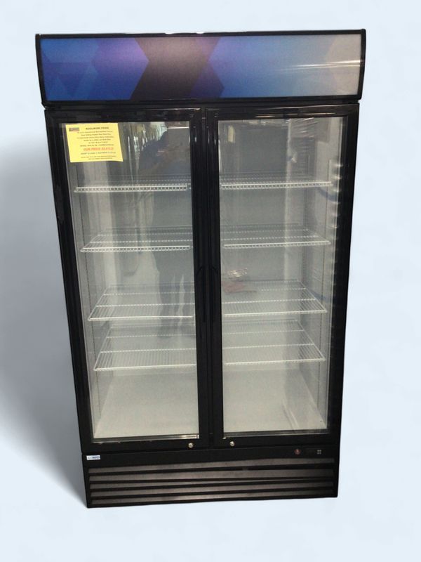 M45-2G KoolMore Fridge 35 cu.ft. Commercial Merchandiser,Frost Free, Dual Sliding Double Pane Glass Doors,12 Adjustable Heavy Duty Epoxy Coated Shelves, Holds up to 88lbs per Shelf, Black H.79.6" W.44