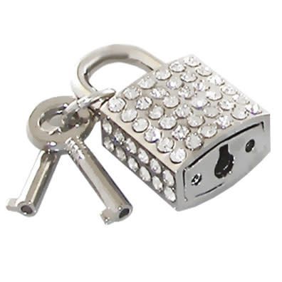 Square Shaped Lock with Keys Rhinestones