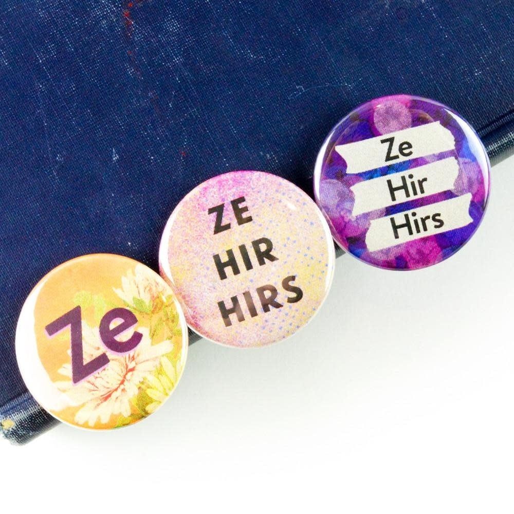 Pronoun Buttons 3 Pack, Stlye: Ze Hir Hirs